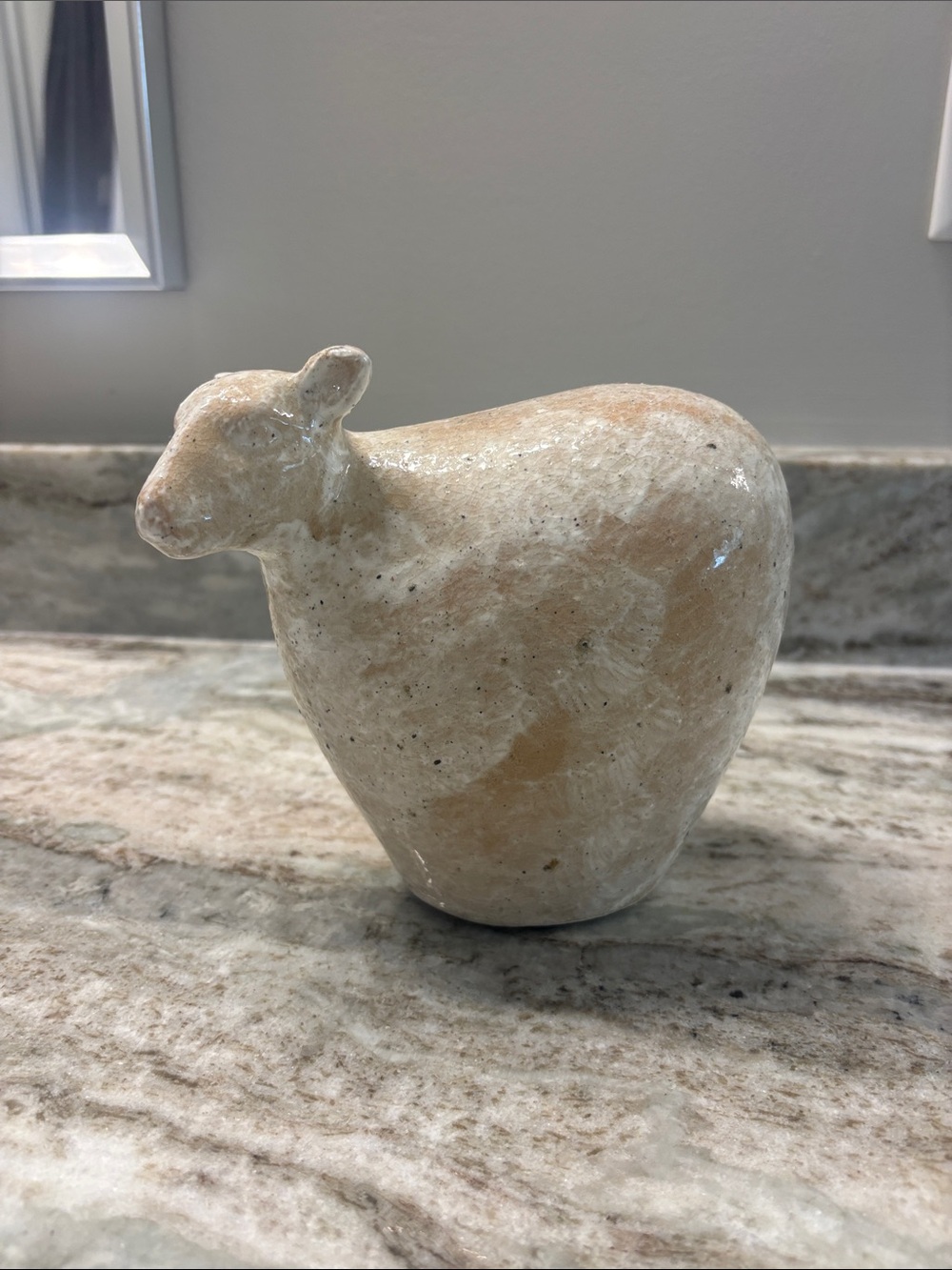 Neutral Beige Ceramic Sheep Sculpture - Decorative Home Art